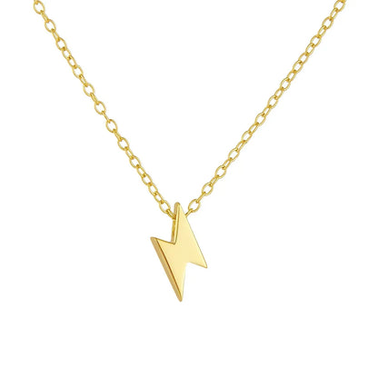 18K gold plated S925 sterling silver mini lightning bolt pendant necklace on a white background.