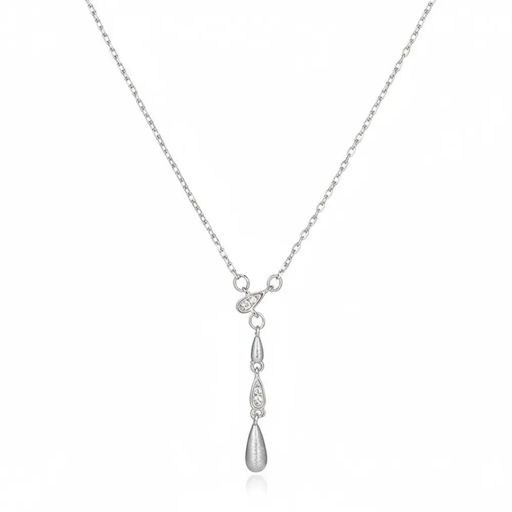 Sleek Liquid Drop Necklace in rhodium plated S925 sterling silver with a brushed finish