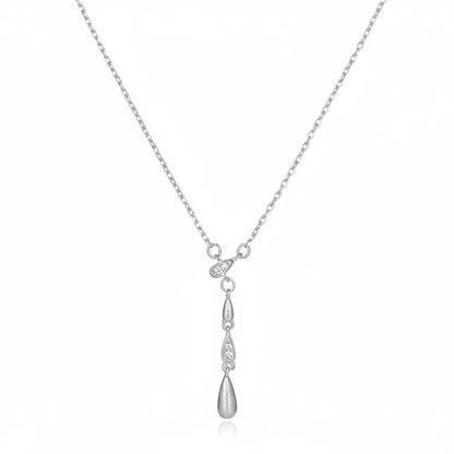 Sleek Liquid Drop Necklace in rhodium plated S925 sterling silver with a brushed finish