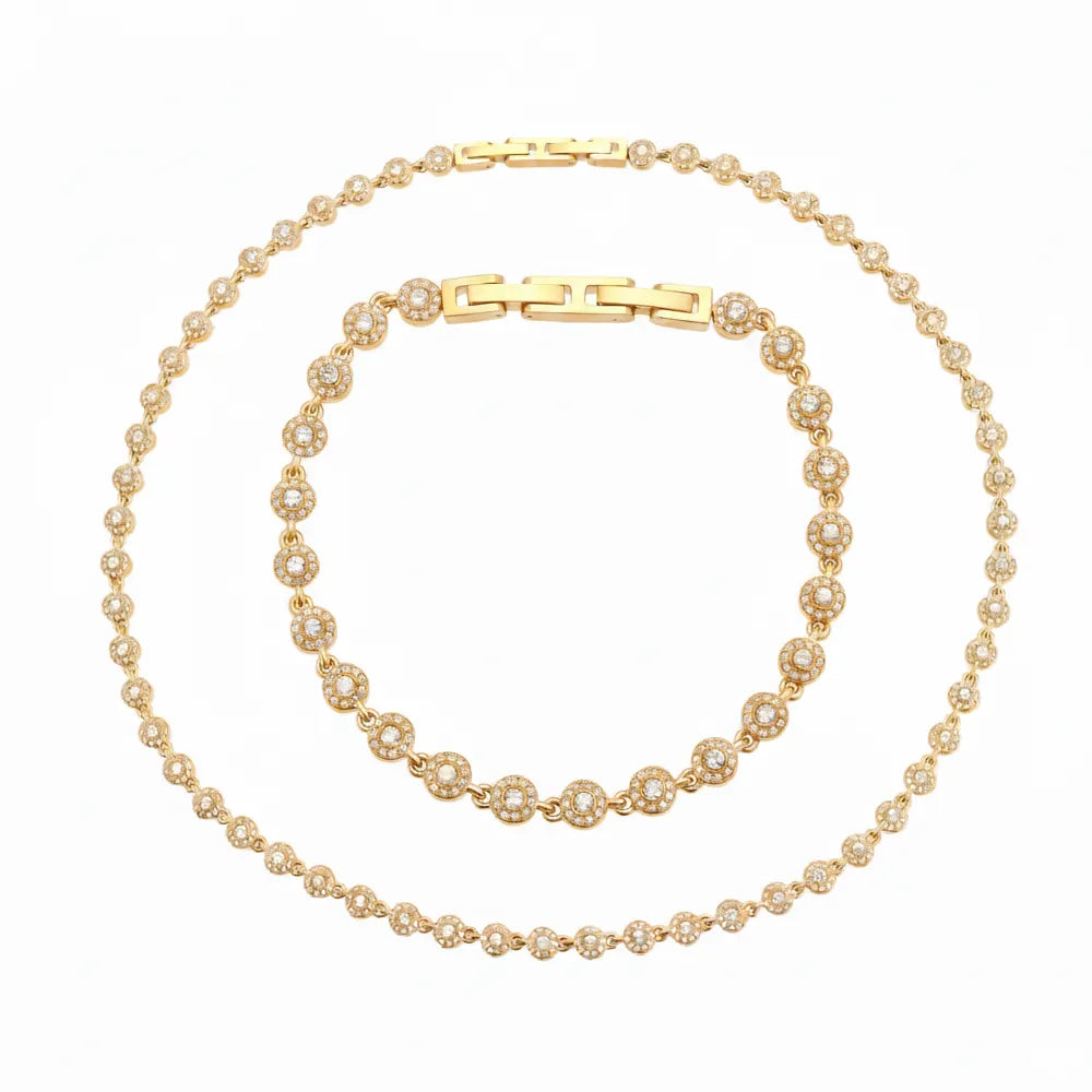 The complete Lucia Zirconia Necklace and Bracelet Set in a radiant 18k gold plated finish.