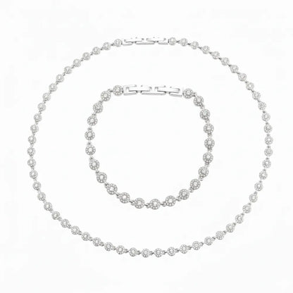 The complete Lucia Zirconia Necklace and Bracelet Set in a polished stainless steel silver finish