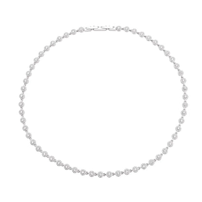 A close-up of the Lucia Zirconia Necklace in stainless steel, highlighting its sparkling round stones.