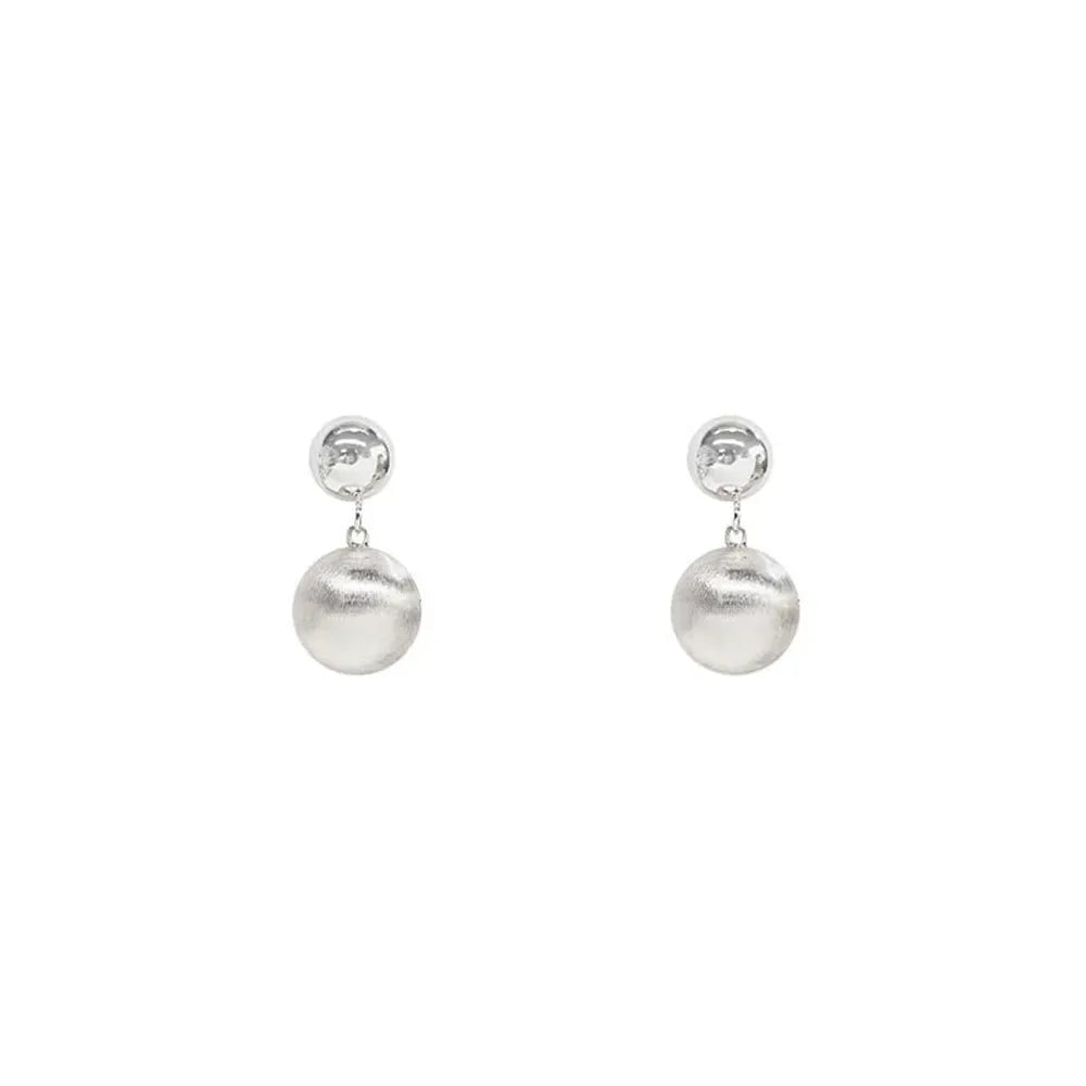 Pair of Lunar Sphere Dangle Stud Earrings in S925 sterling silver with a brushed finish