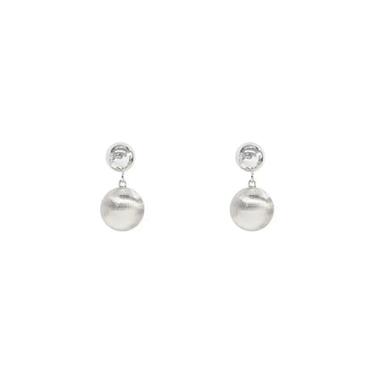Pair of Lunar Sphere Dangle Stud Earrings in S925 sterling silver with a brushed finish
