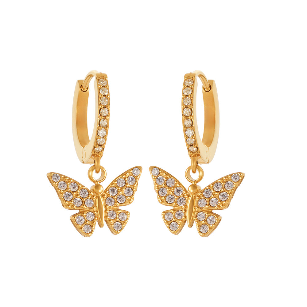 Mariposa Pavé Butterfly Huggie Earrings in 18k gold with full zirconia sparkle