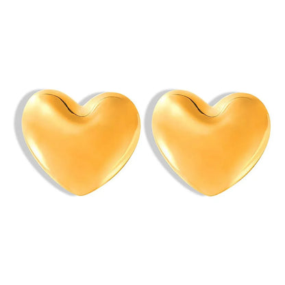 18K gold plated puffy heart stud earrings on a clean white background.