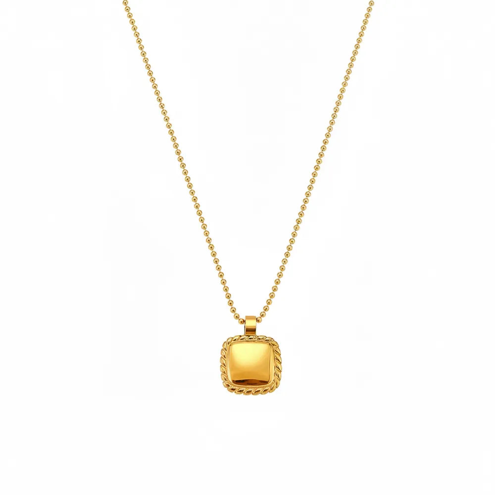 Glambodycandy minimalist square rope frame necklace in 18k gold plate, a classic everyday jewelry piece