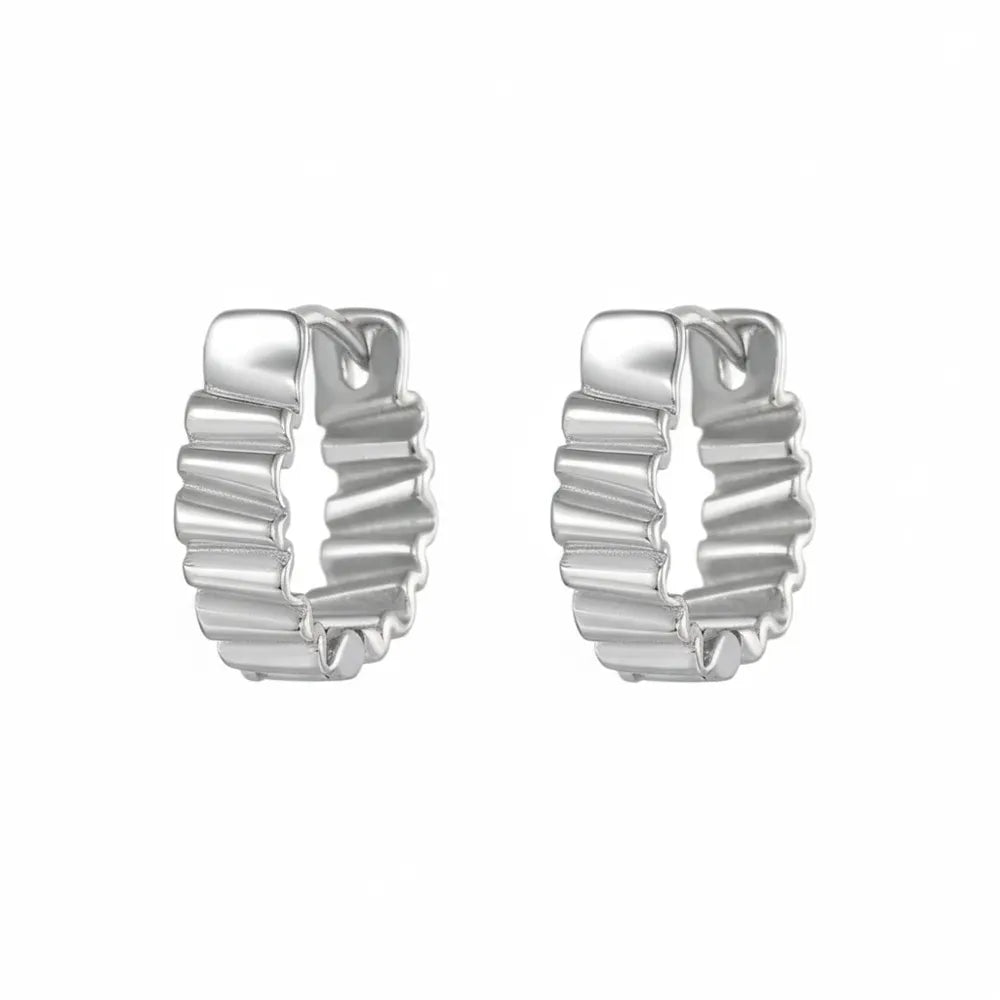 Sculptural Rippled Chunky Hoops in rhodium plated S925 sterling silver