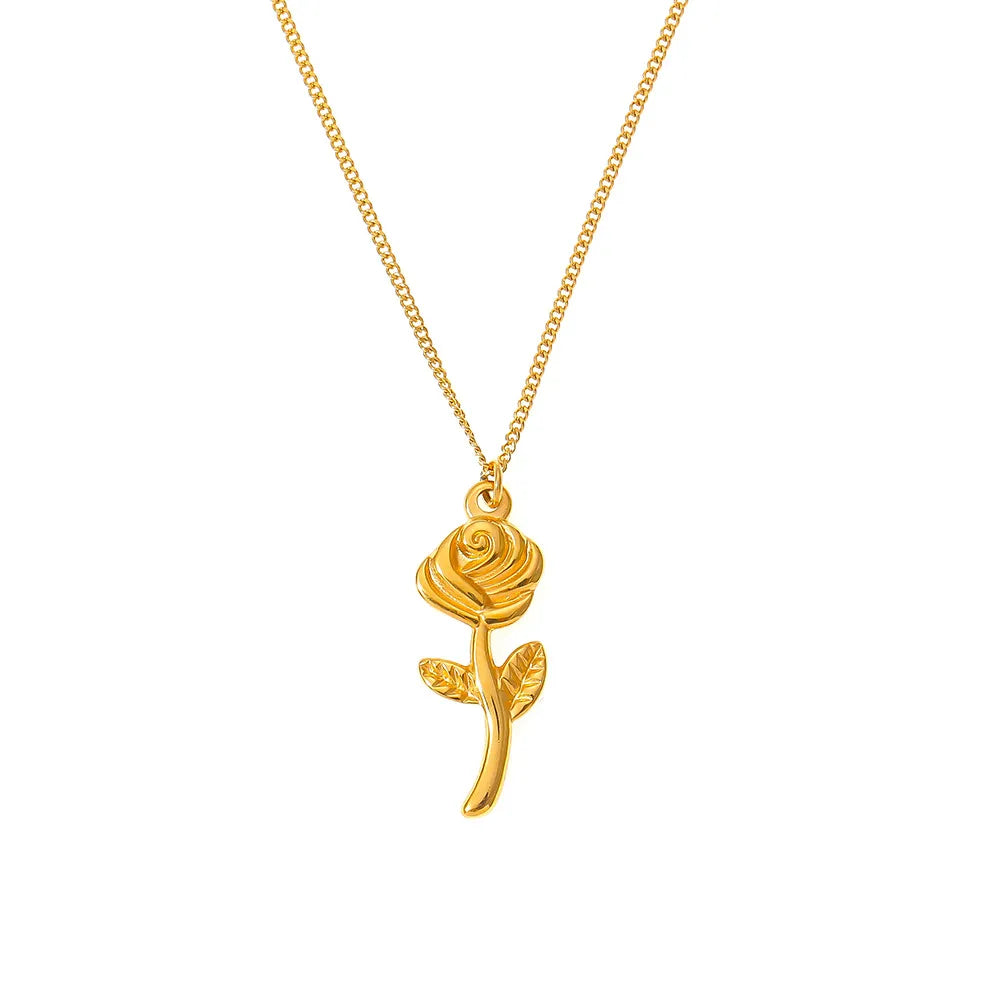 The Rosa Geometric Pendant in 18k gold plate, showcasing its modern, sculptural rose design on a white background.