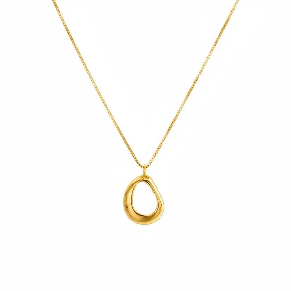 18K gold plated S925 necklace featuring a polished liquid teardrop pendant on a white background