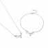S925 sterling silver pavé infinity bow necklace and bracelet set on a clean white background