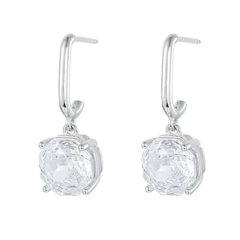 Pair of S925 sterling silver stud earrings with a cubic zirconia rose design on a clean white background.