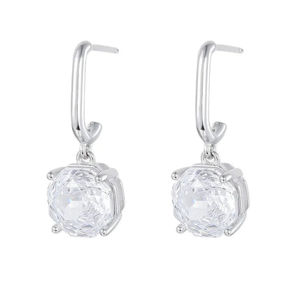 Pair of S925 sterling silver stud earrings with a cubic zirconia rose design on a clean white background.