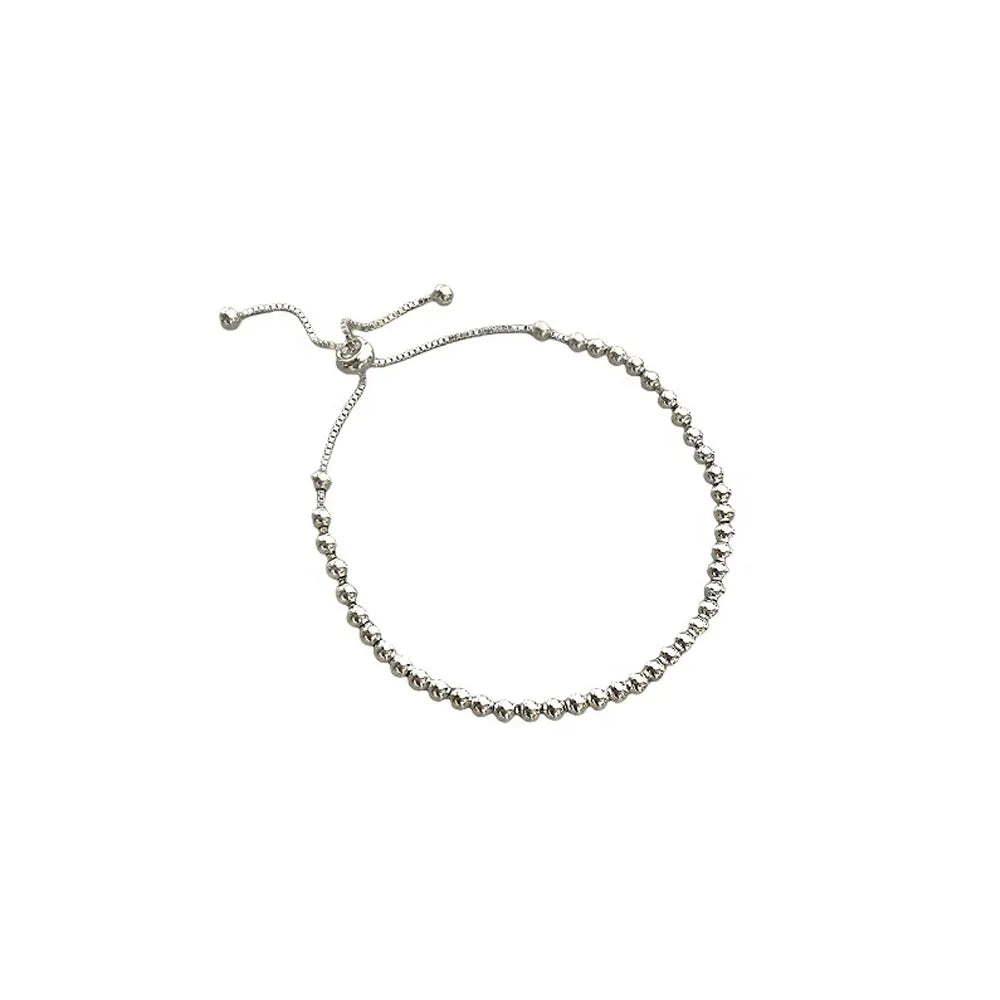 S925 sterling silver beaded bracelet with an adjustable bolo clasp on a clean white background.