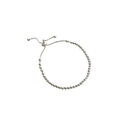 S925 sterling silver beaded bracelet with an adjustable bolo clasp on a clean white background.