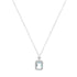 S925 sterling silver necklace featuring a rectangular aquamarine gemstone with a zircon halo on a white background.