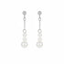 Minimalist silver threader style earrings with increasing size pearls.