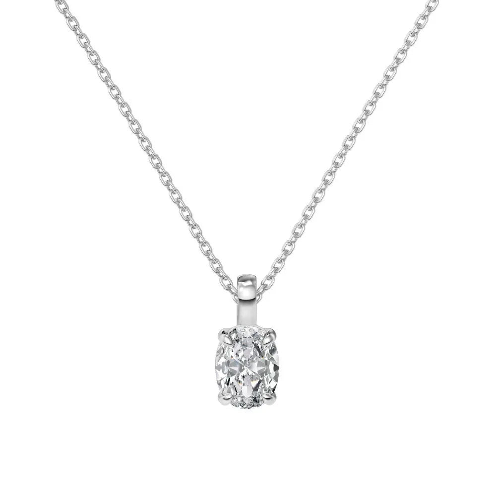 S925 sterling silver necklace with a brilliant oval-cut cubic zirconia solitaire.