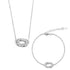 S925 sterling silver 2-piece jewelry set featuring the oval pearl pendant necklace and matching chain bracelet on a white background.