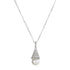 S925 sterling silver necklace featuring a pave crystal cone pendant with a pearl drop on a white background.