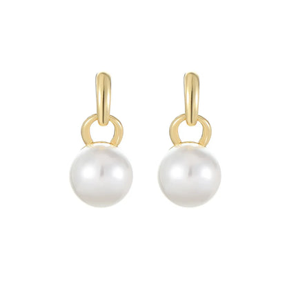 S925 sterling silver drop earrings featuring a beaded round pearl stud and a teardrop pearl.