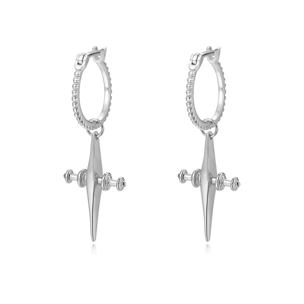 Classic S925 sterling silver hinged hoop earrings with unique cross charms and a high-polish finish