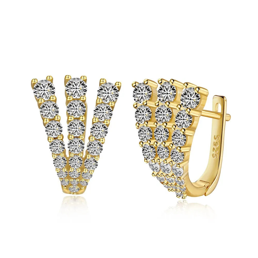 Pair of Vienna S925 Silver Pavé Hoops in an 18k gold plate finish.