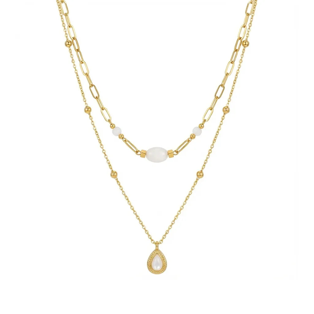 18K Gold Layered Gemstone Necklace