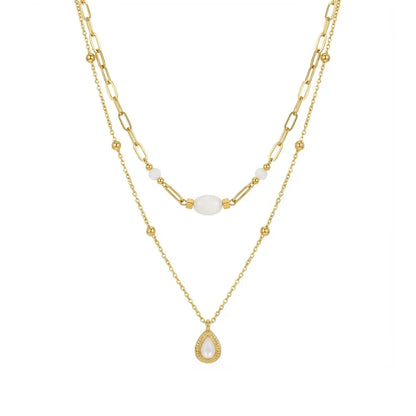 18K Gold Layered Gemstone Necklace