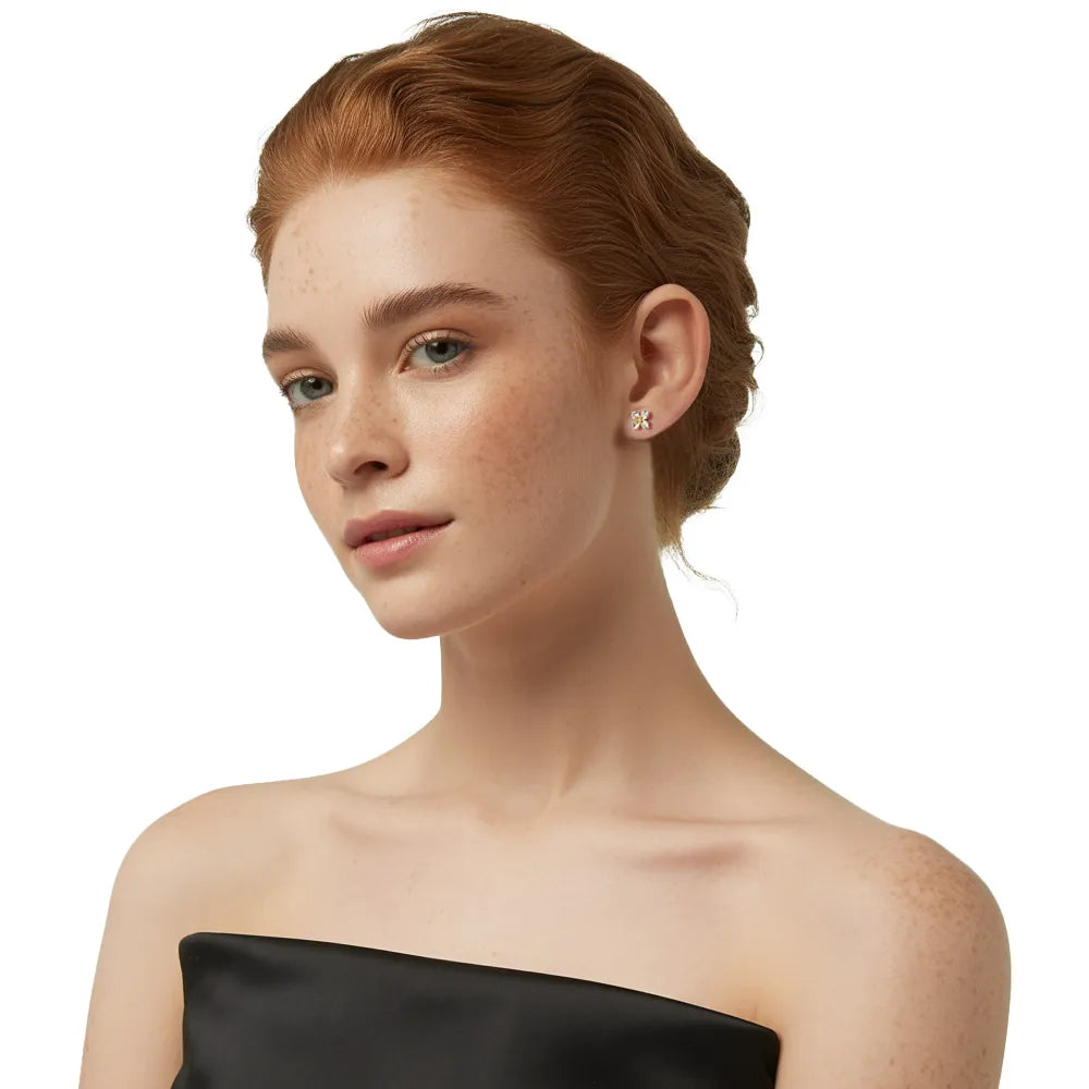 Model wearing the Gardenia Bloom S999 Silver Stud Earrings.