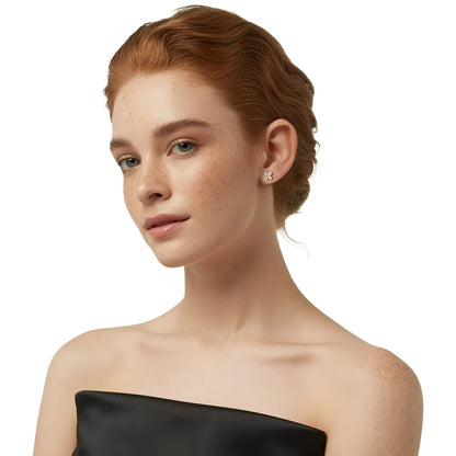 Model wearing the Gardenia Bloom S999 Silver Stud Earrings.